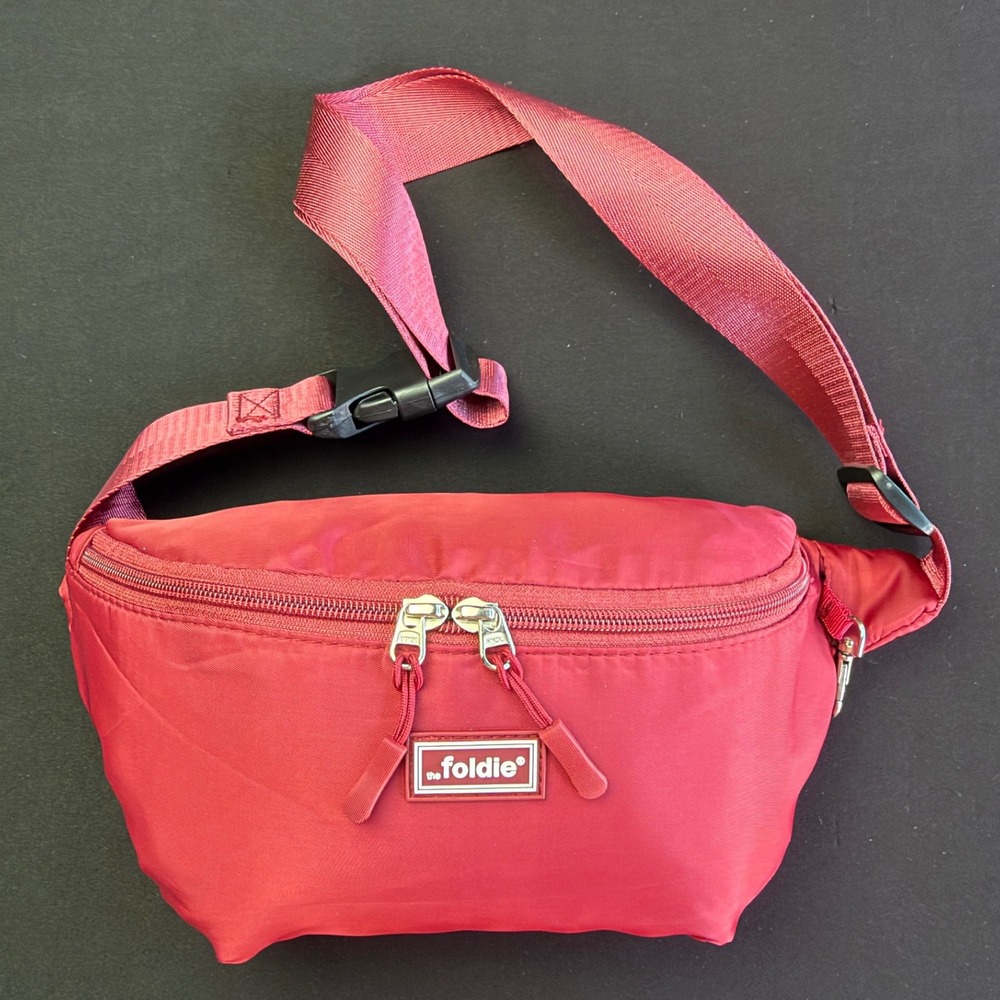 The Foldie Belt Bag Red RFID Safe Travel Crossbody Waist Pack Adjustable Strap